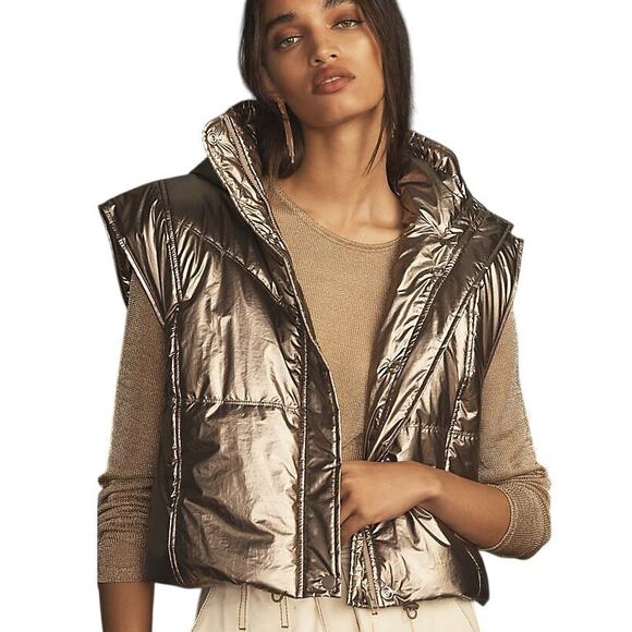 Daily Practice Anthropologie Women's Vest Sz Large Metallic Puffer Vest - Picture 1 of 11